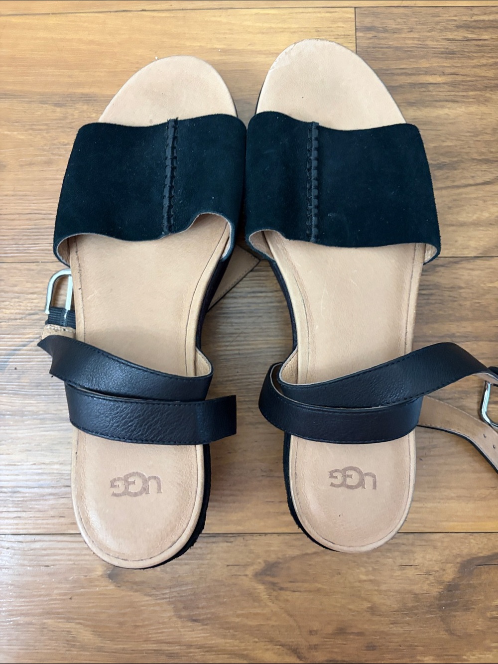 UGG Women's Black Suede & Leather Slide Sandals
